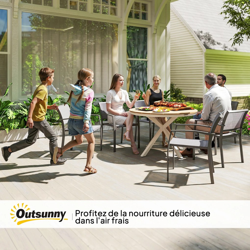 Outsunny Masă de grădină rotundă Ø 118 cm cadru din aluminiu pentru balcon, verandă, terasă, tec | Aosom Romania