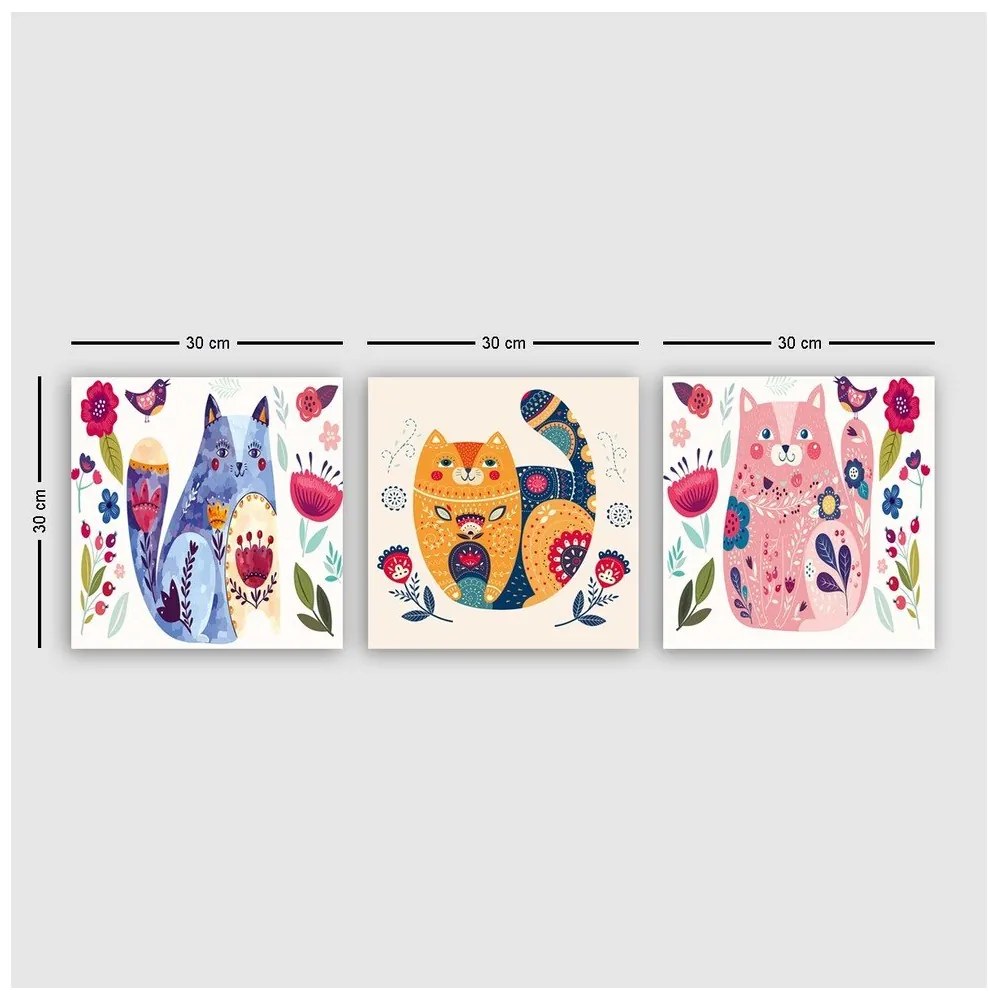 Tablouri pentru copii 3 buc. 30x30 cm Cats – Wallity