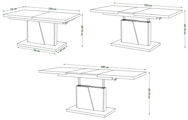 Masă extensibilă pentru living/dining cu blat cu ridicare NINO, stejar craft/negru