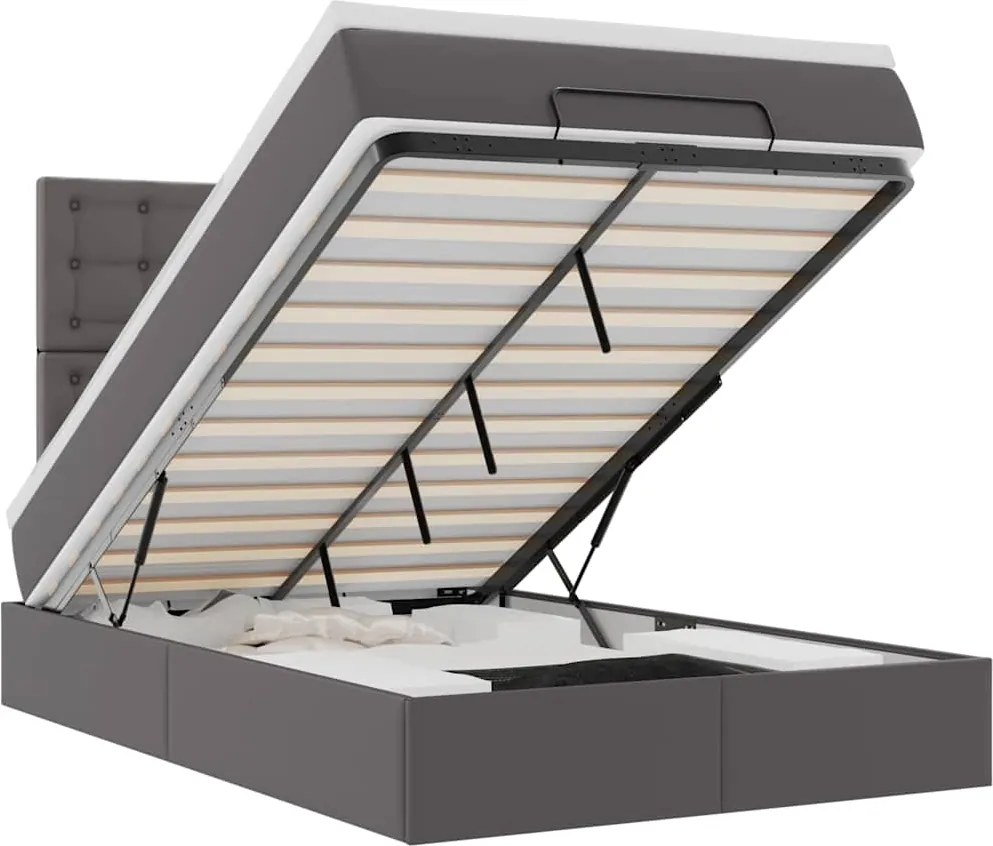 vidaXL Cadru pat otoman cu saltea gri 120x190 cm piele artificială
