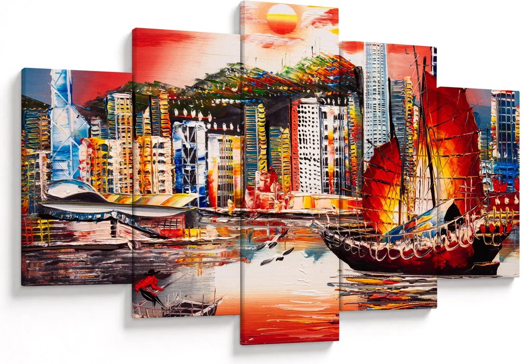 Tablou - Victoria Harbour, Hong Kong, pictură în ulei (150x105 cm)