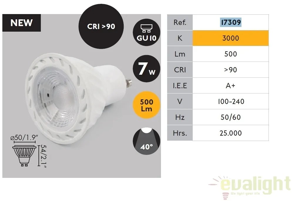 Bec GU10 LED 7W 3000K 17309