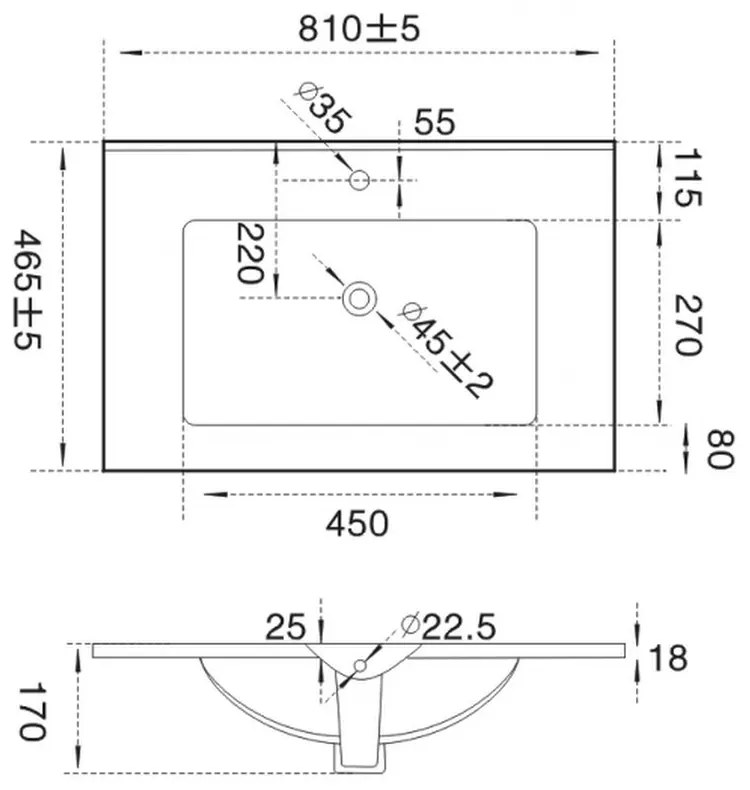 V952 - Lavoar cu design plat 18x81x46 cm