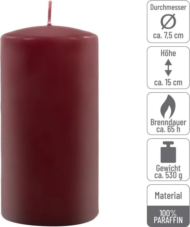 Set de lumânări , 15 cm, Ø 7,5 cm, culoare vinovou, 4