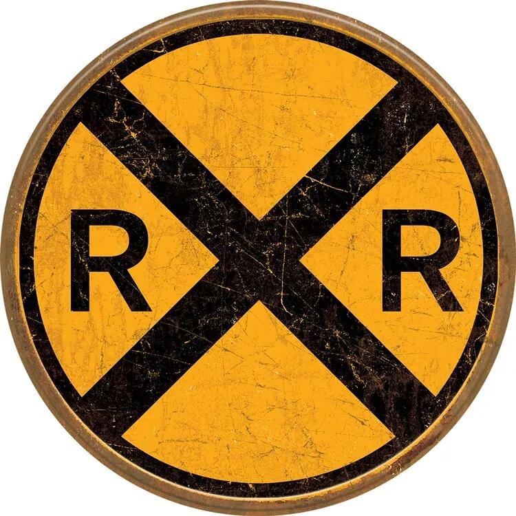 Placă metalică Railroad Crossing, (30 x 30 cm)