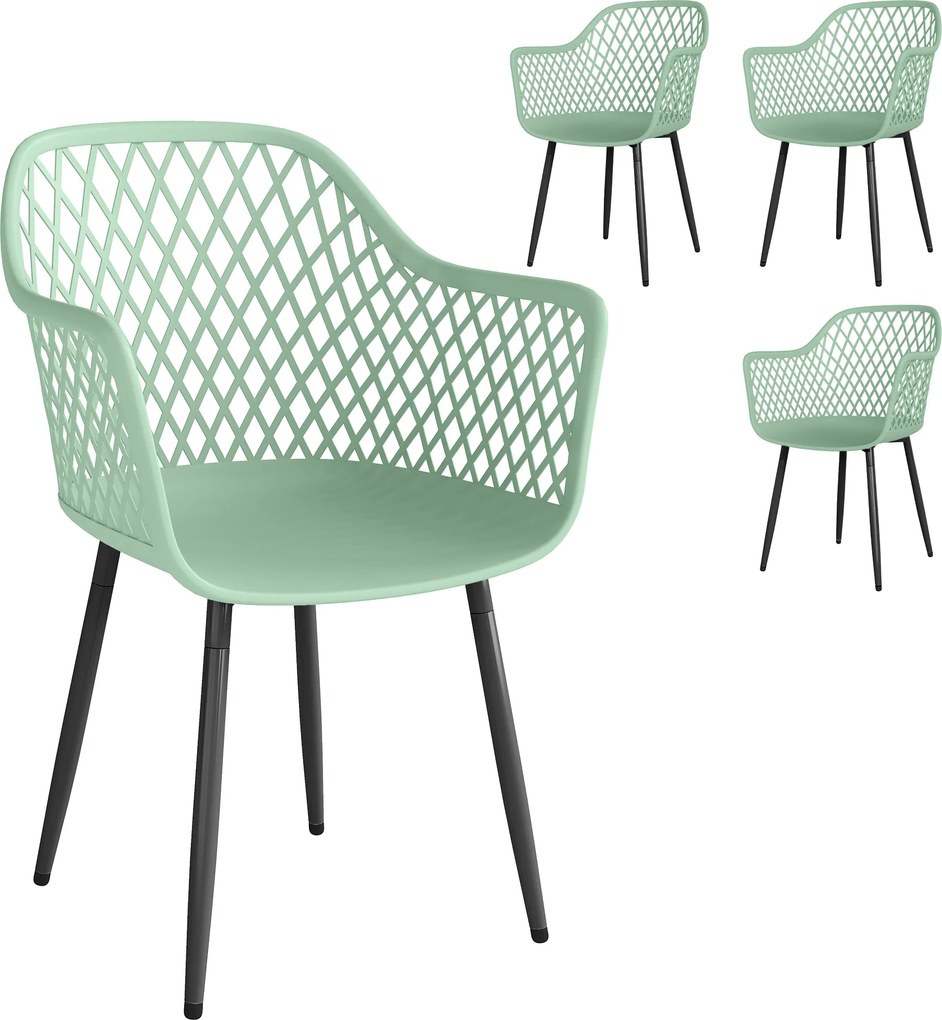 Outsunny Set de 4 Scaune de Grădină, cu Spătar Diamantat, Cotiere, Verde | Aosom Romania