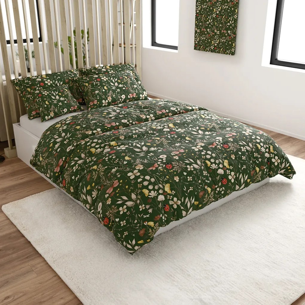 Lenjerie de pat din microfibra COLORFUL MEADOW verde inchis Dimensiune lenjerie de pat: 70 x 90 cm | 140 x 220 cm