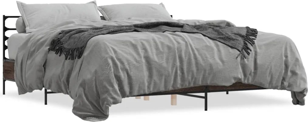 vidaXL Cadru de pat, stejar maro, 180x200 cm, lemn prelucrat și metal