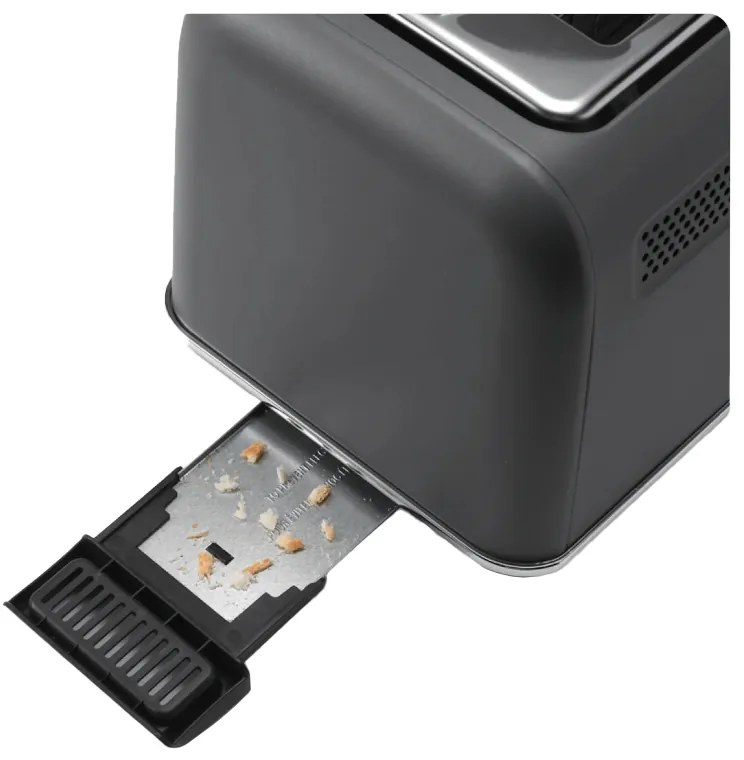 Prajitor de paine BUYDEEM DT730E, 900W, 2 felii, 9 programe automate, 9 trepte de prajire, Carcasa din otel inoxidabil, Afisaj LCD, Indicatori LED, Auto-centrare, Timer, Gri