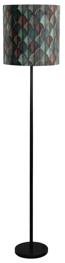 Lampă de podea neagră cu abajur din catifea cu design frunze și interior auriu - Simplo