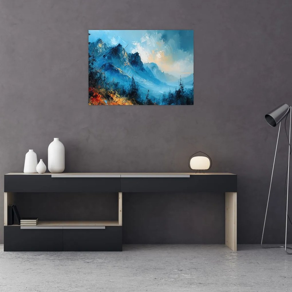 Tablou pe sticlă - Pictura munților (70x50 cm)