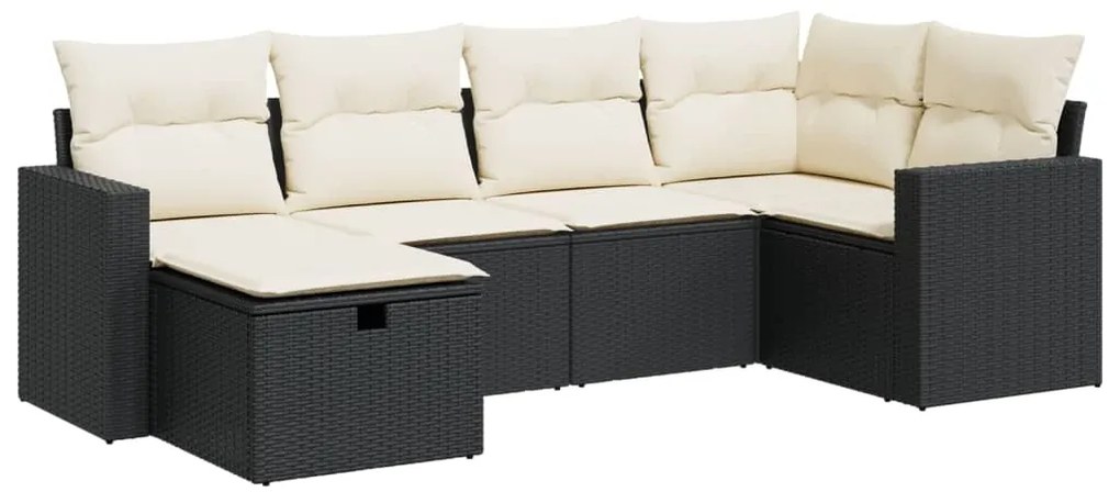 3325382 vidaXL Set mobilier de grădină cu perne, 6 piese, negru, poliratan