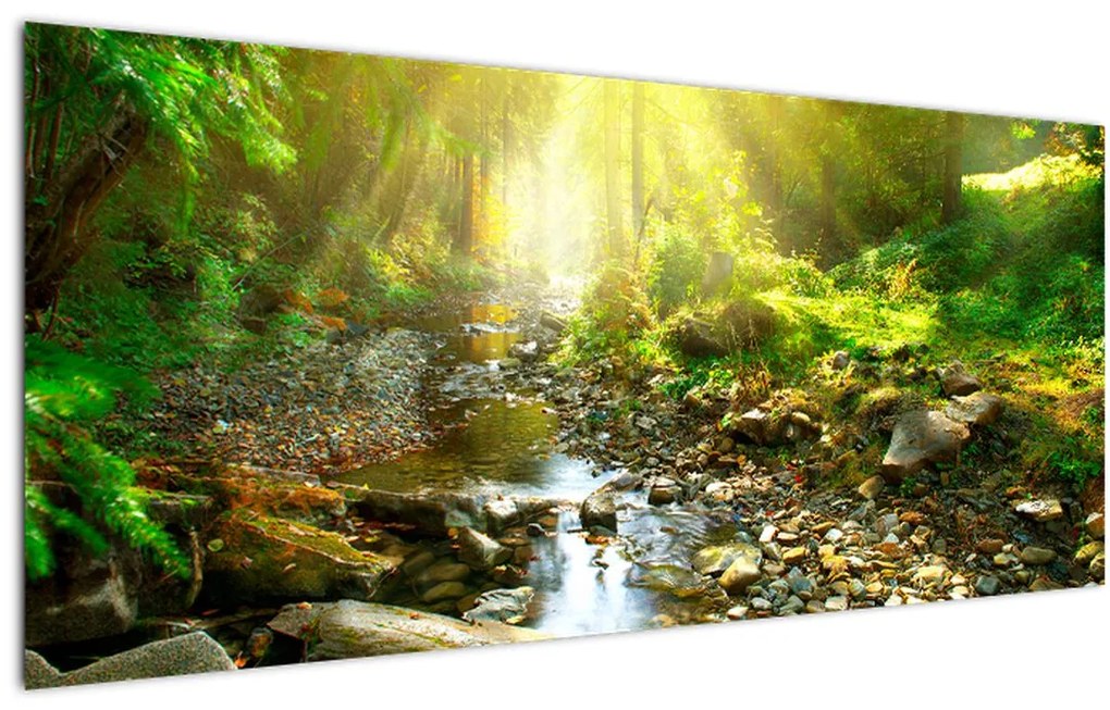 Tablou cu râul în pădurea verde (120x50 cm)