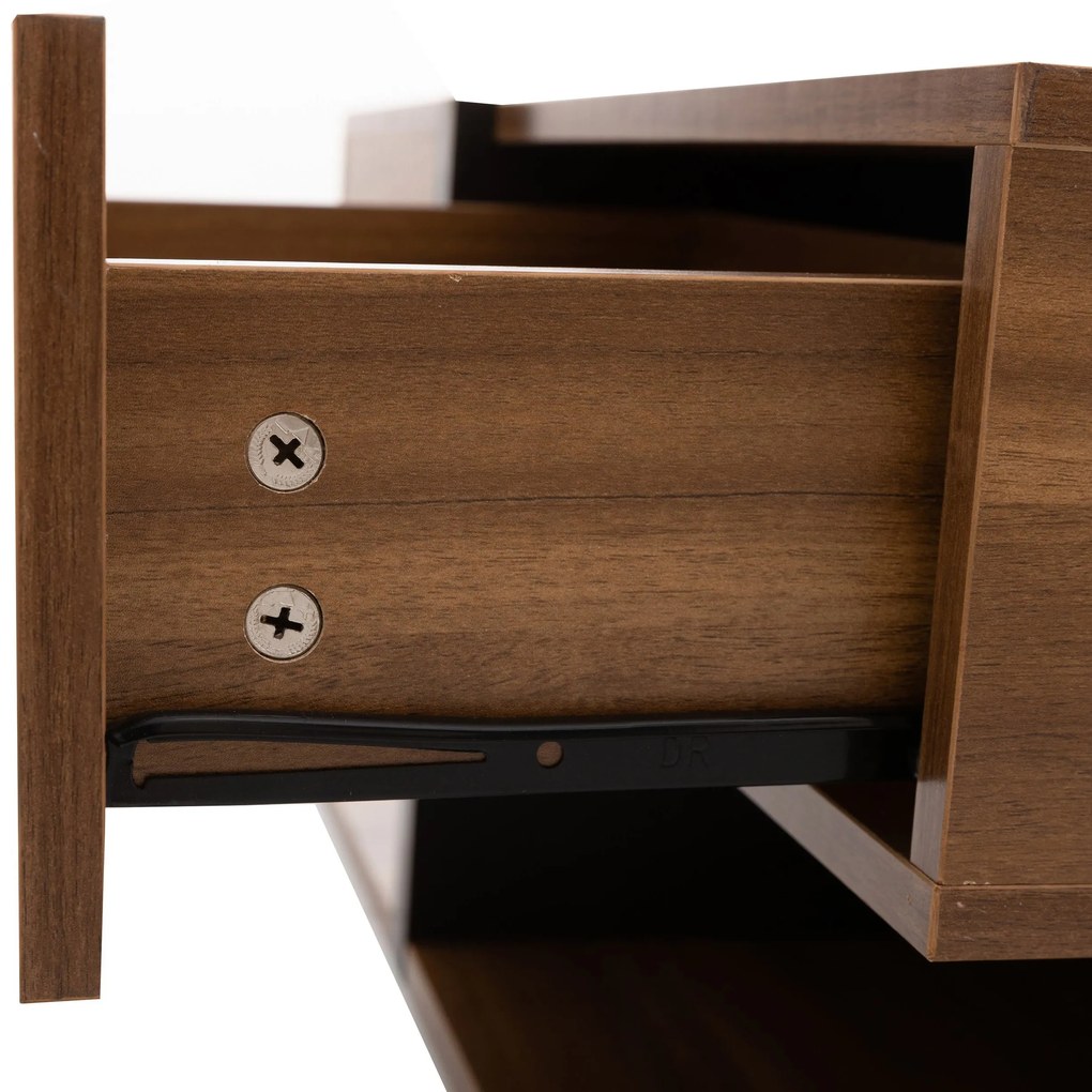 Masă de cafea cu 4 sertare, design unic de culori și linii, spațiu de depozitare inferior, 78×78×36 cm, Natural