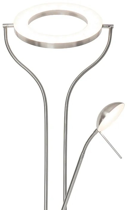 Lampa de podea moderna din otel cu brat de citit, incluzand LED si dimmer - Divo