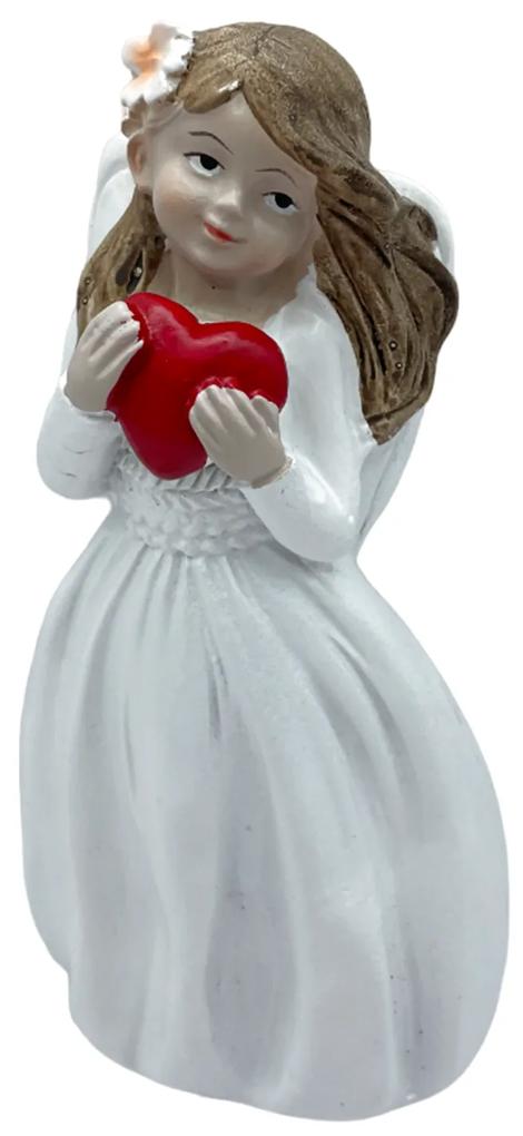 Figurina Inger cu inimioara in maini, Elsa, Alb, 10cm