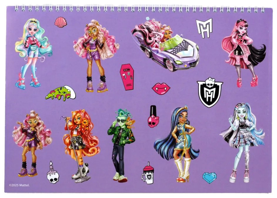 Monster High Crew Caiet de schițe spiralat A/4 cu 40 de pagini și autocolante