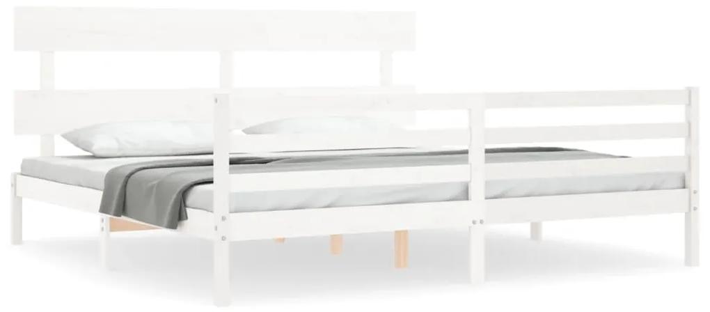 3195107 vidaXL Cadru de pat cu tăblie Super King Size, alb, lemn masiv