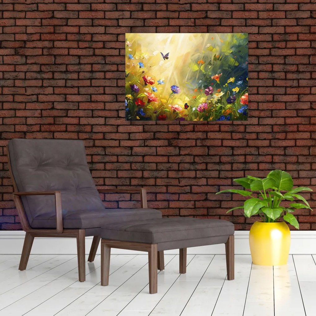 Tablou - Pajiște cu flori de primăvară, pictură (70x50 cm)