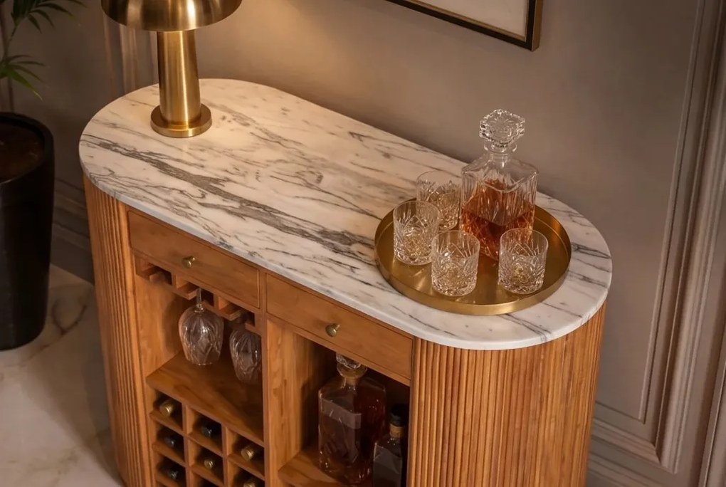 Bar din lemn de mango, marmura alba TRES CHIC 120cm