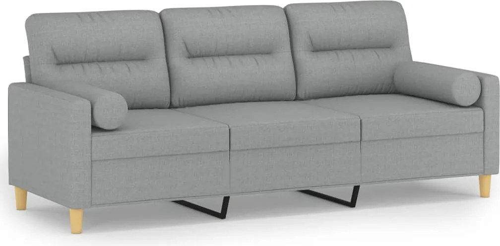 vidaXL Canapea cu 3 locuri cu pernuțe, gri deschis, 180 cm, textil