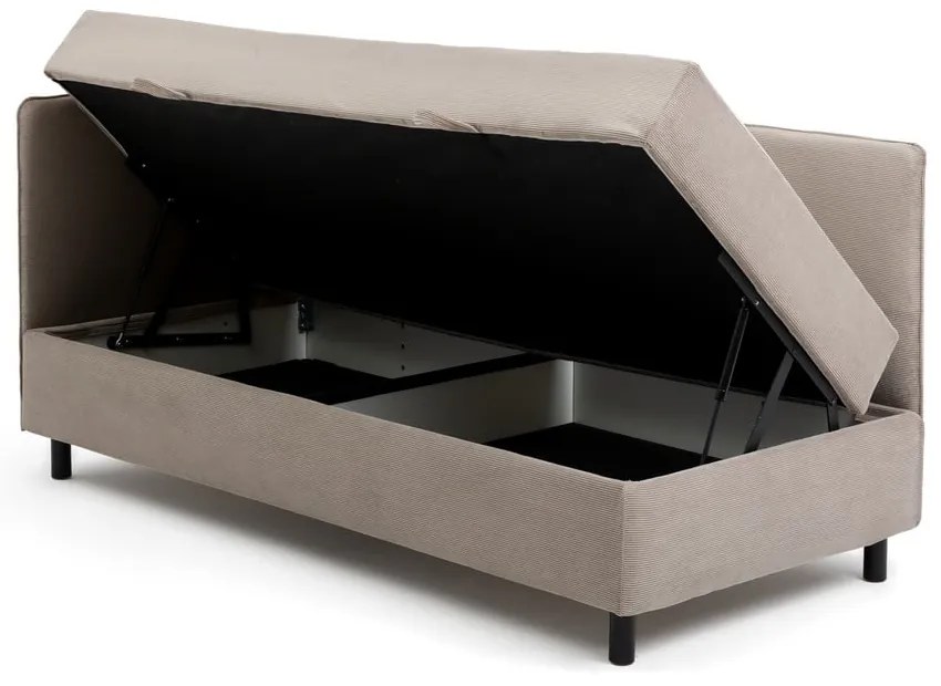 Pat taupe tapițat cu spațiu de depozitare cu saltea 90x200 cm Avela – Bonami Selection