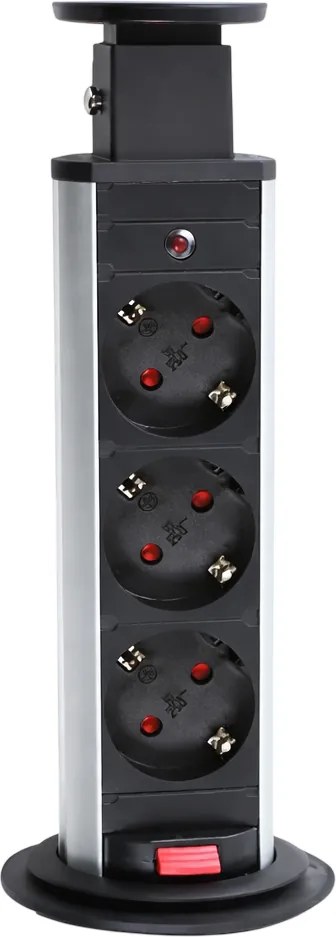 Priză încorporabilă în blat Lift Box Design Light, 3 prize Schuko, negru, D:71 mm Plastic, Negru, D:71 mm; H:285 mm