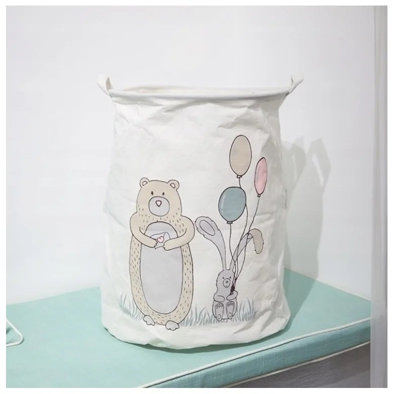 Cos pentru jucarii si rufe cu imprimeu BEAR 35x45 cm, alb