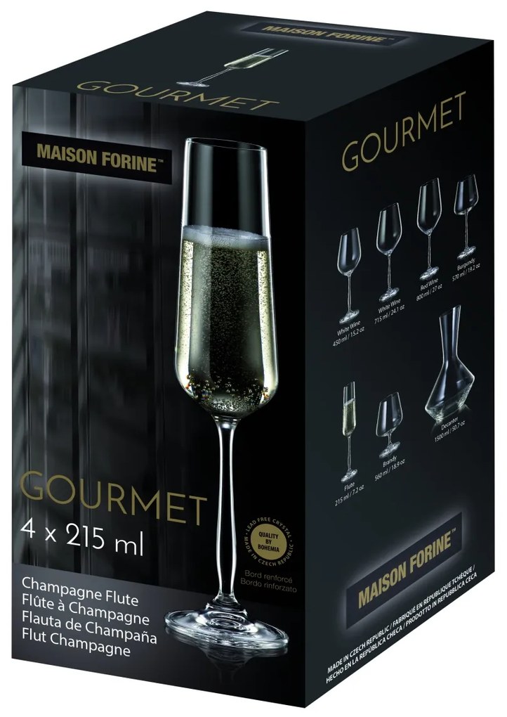 Set 4 pahare sampanie 215ml, Gourmet