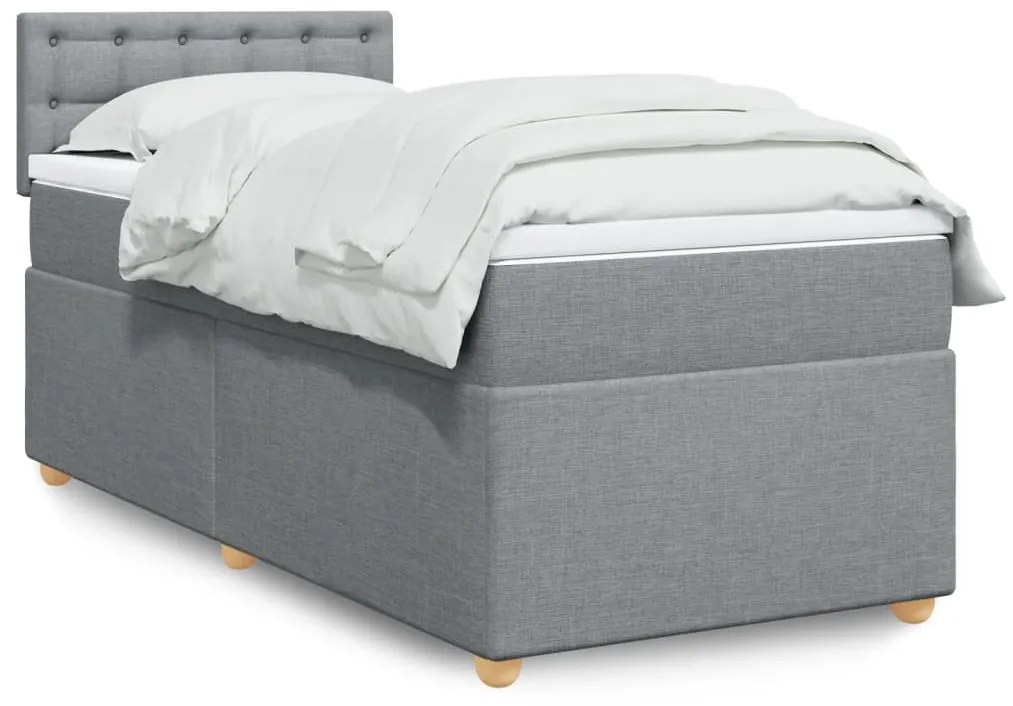 vidaXL Pat box spring cu saltea, gri deschis, 90x200 cm, textil