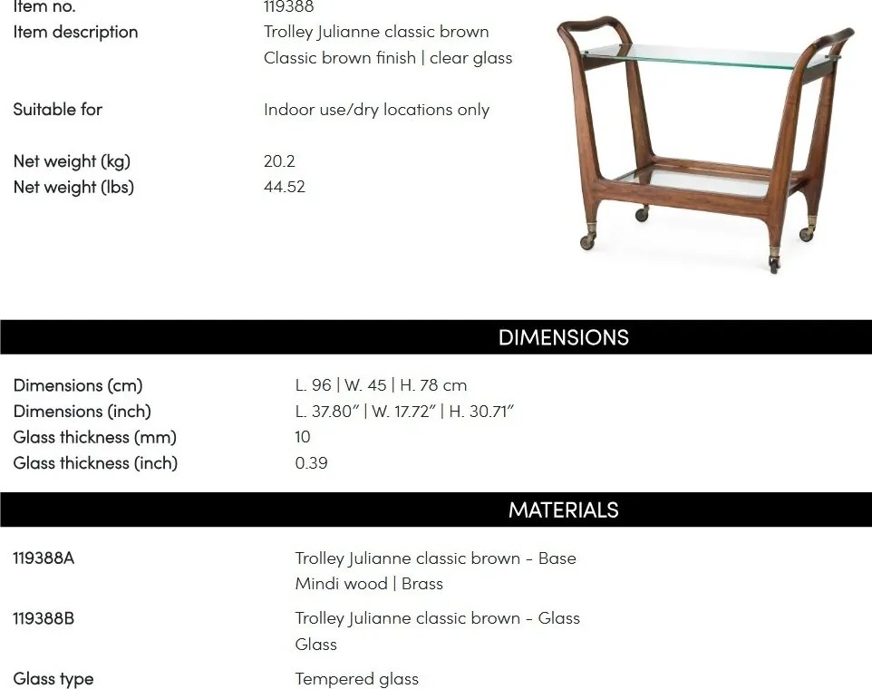 Gheridon, Masuta cu roti design LUX Julianne