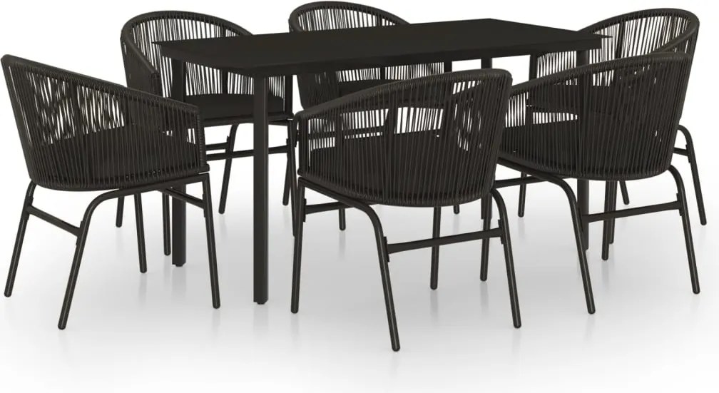 vidaXL Set de servit masa pentru grădină, 7 piese, negru