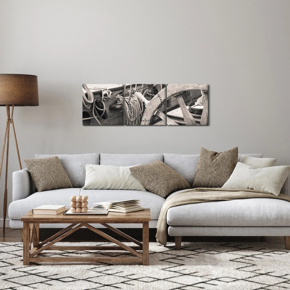 Tablou - Cârma de barcă cu vele (cu ceas) (90x30 cm)