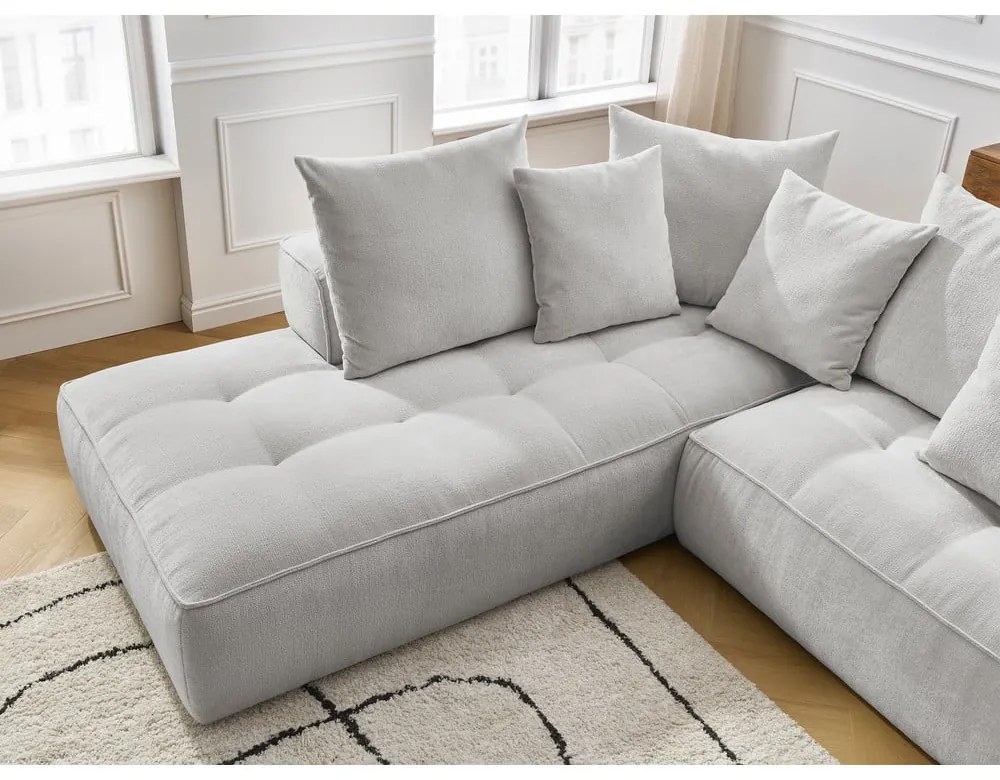 Colțar gri deschis cu tapițerie din chenille (cu colț pe partea dreaptă/în formă de ”L”) Whesley – Bobochic Paris