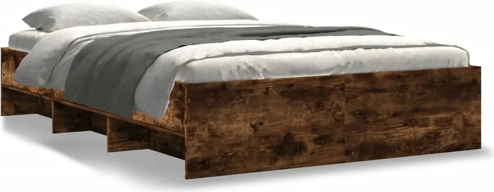 vidaXL Cadru pat fără saltea stejar afumat, 140x190 cm, lemn prelucrat