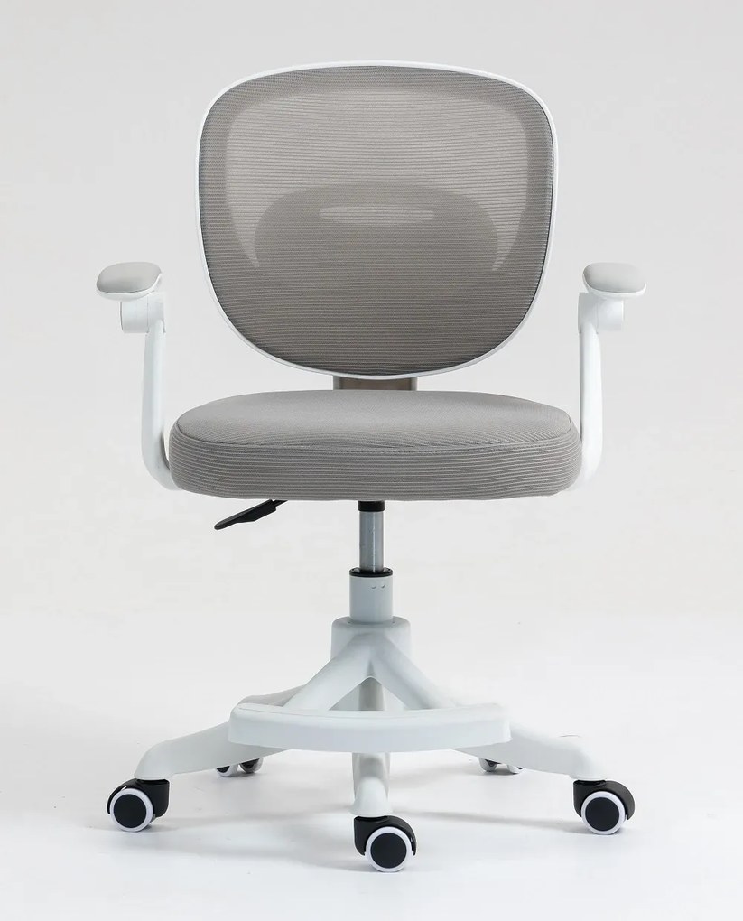 Scaun ergonomic pentru copii, suport lombar, suport picioare reglabil, rotativ, Gri