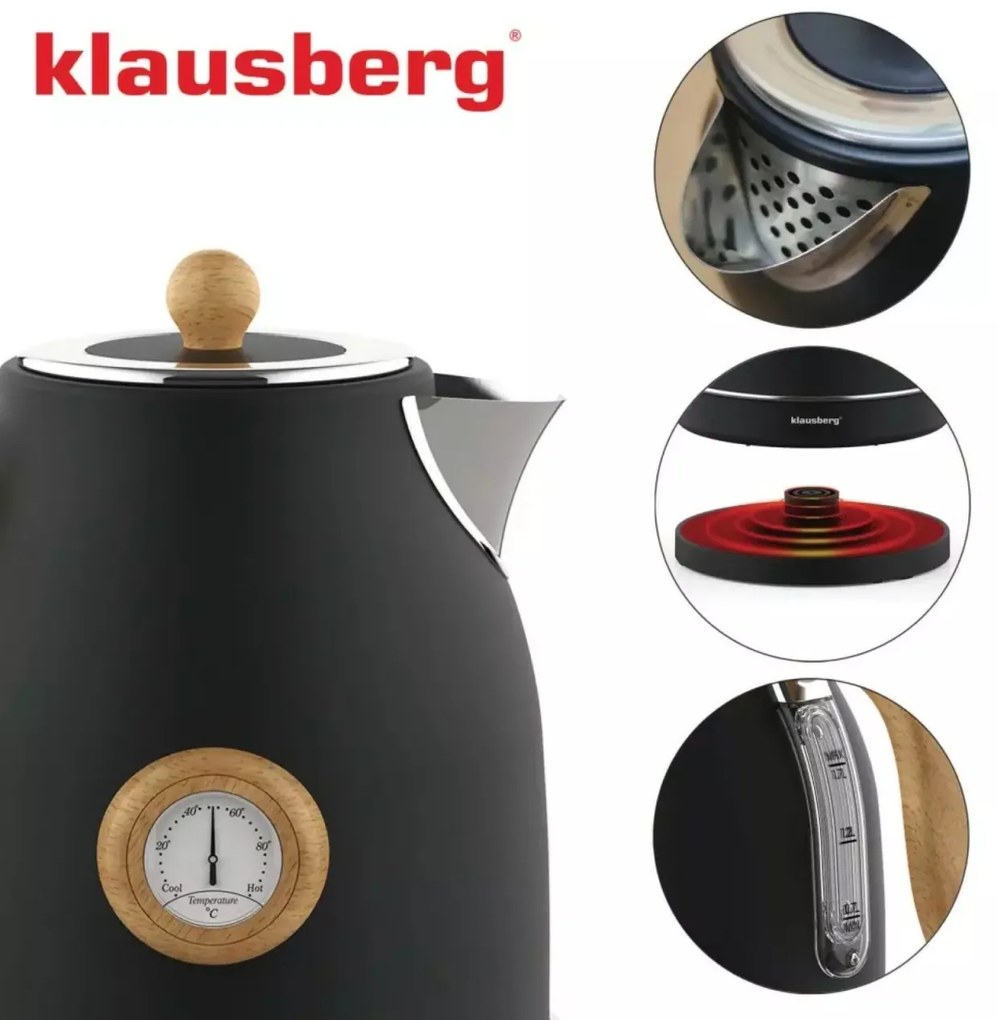 Fierbator de apa 1.7 L Klausberg KB7907 negru cu maro