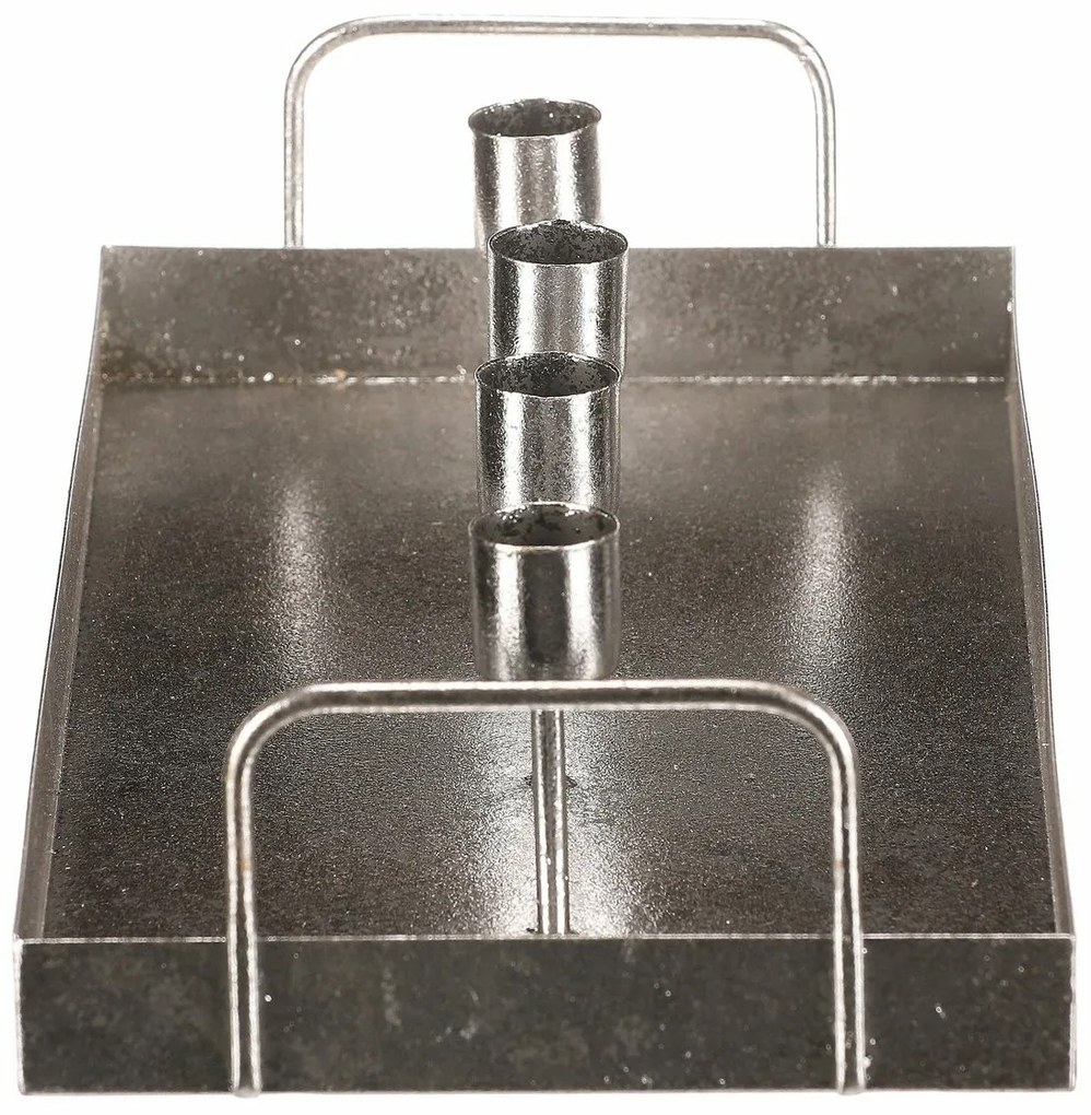 Sfeșnic metalic pentru 4 lumânări conice,dreptunghiular, argintiu