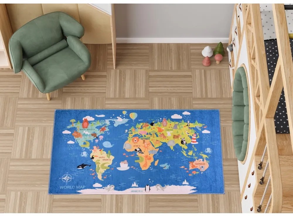 Covor pentru copii albastru lavabil 120x180 cm Animal Atlas – Vitaus