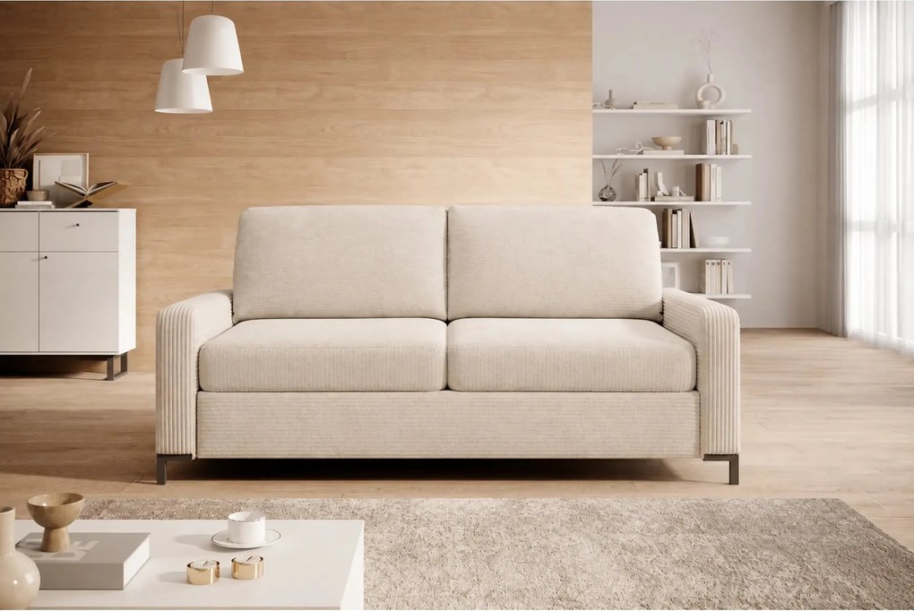 Canapea Tino extensibila 140, stofa catifelata bej - Palladium 02, 187