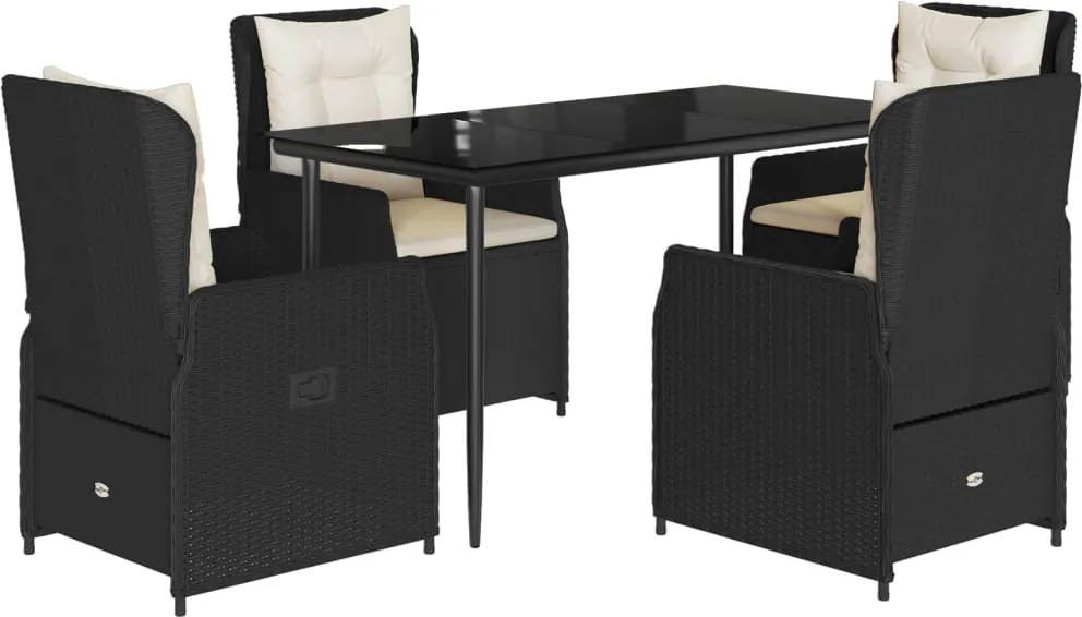 vidaXL Set mobilier de grădină cu perne, 5 piese, negru, poliratan