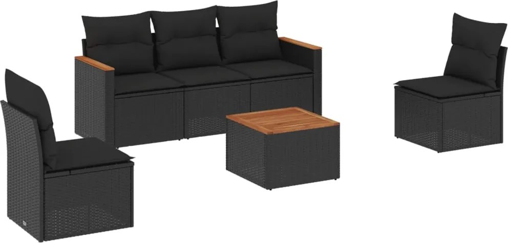 vidaXL Set mobilier de grădină cu perne, 6 piese, negru, poliratan