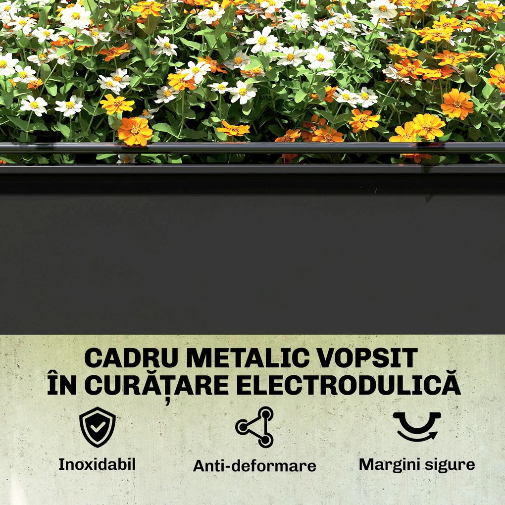 Outsunny Pat Ridicat cu Acoperire Rabatabilă pentru Sera, Ladă de Grădină Ridicată din Metal cu Orificiu de Drenaj, Negru | Aosom Romania