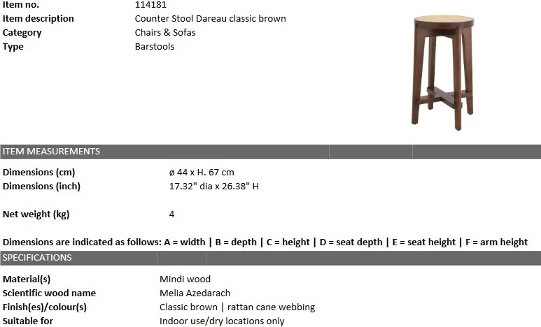 Scaun de bar din lemn finisaj maro design modern Dareau, H-67cm 114181 HZ