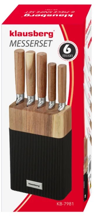 Set cuțite Klausberg KB 7981, 6 piese, Oțel inoxidabil, Suport, Maro/grafit