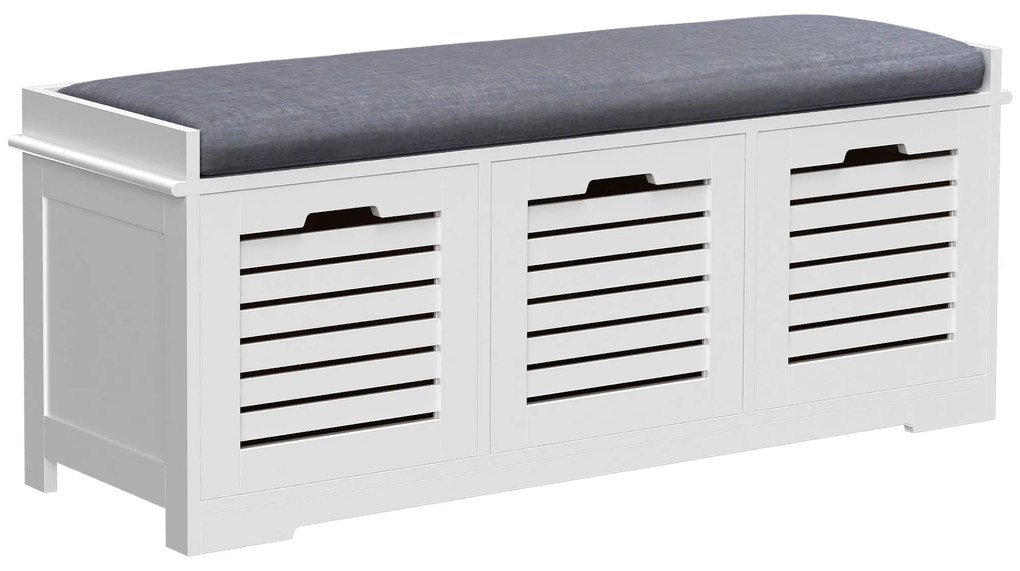 HOMCOM Banc pentru pantofi dulap pentru pantofi cu 3 sertare și pernă detașabilă, dim. 108l x 35A x 43Î cm, alb | Aosom Romania