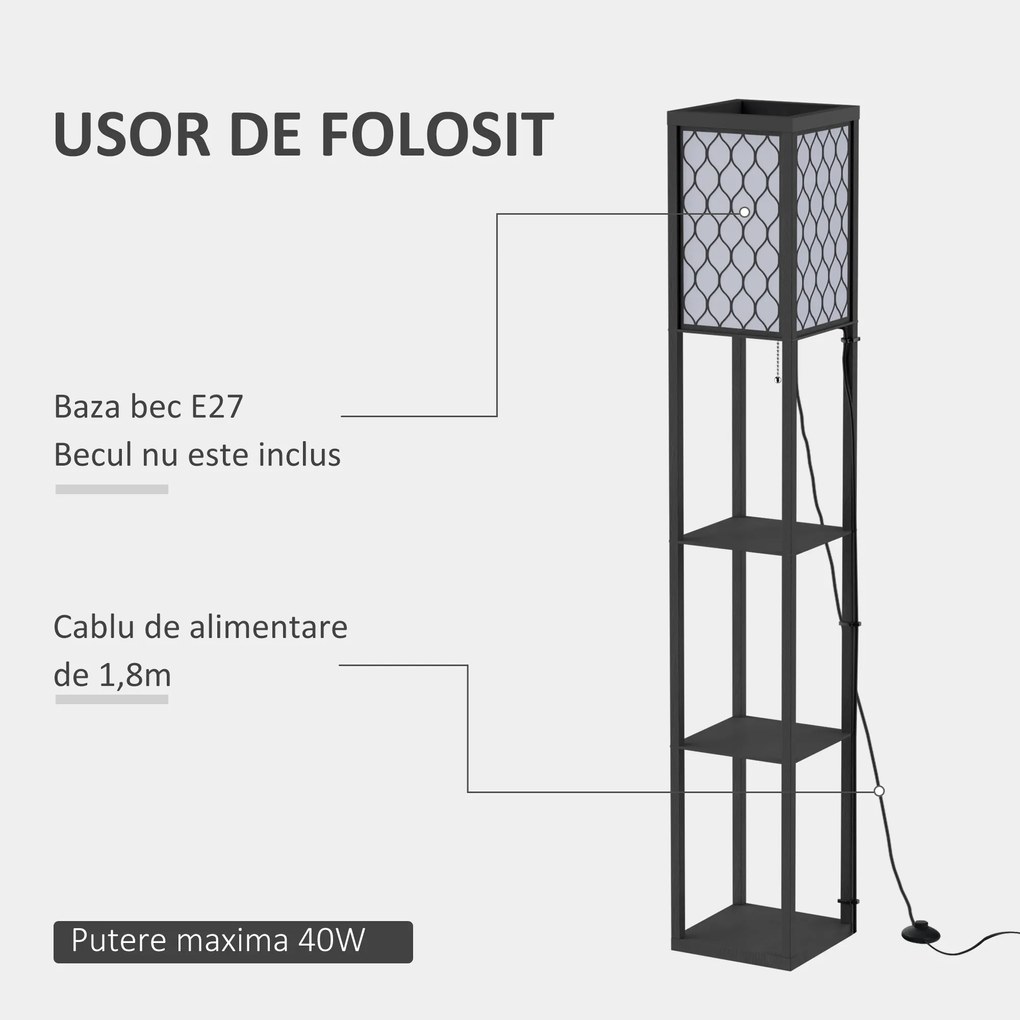 Lampa moderna HOMCOM cu rafturi, lampa de sol neagra | Aosom Romania