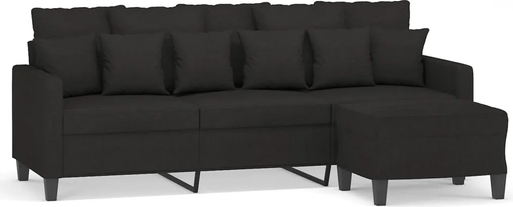 vidaXL Canapea cu 3 locuri cu taburet, negru, 180 cm, material textil