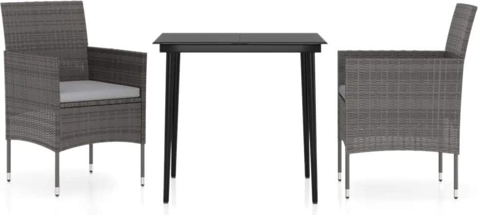 vidaXL Set mobilier de grădină, cu perne, 3 piese, gri și negru