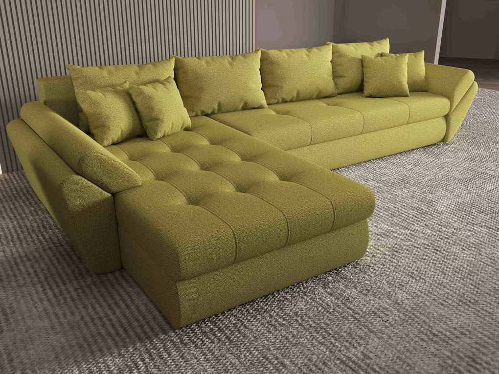 Colțar extensibil dumonde cu ladă de depozitare si sezut confortabil din spuma high-density, Loana XL Enjoy Verde 335x185 cm